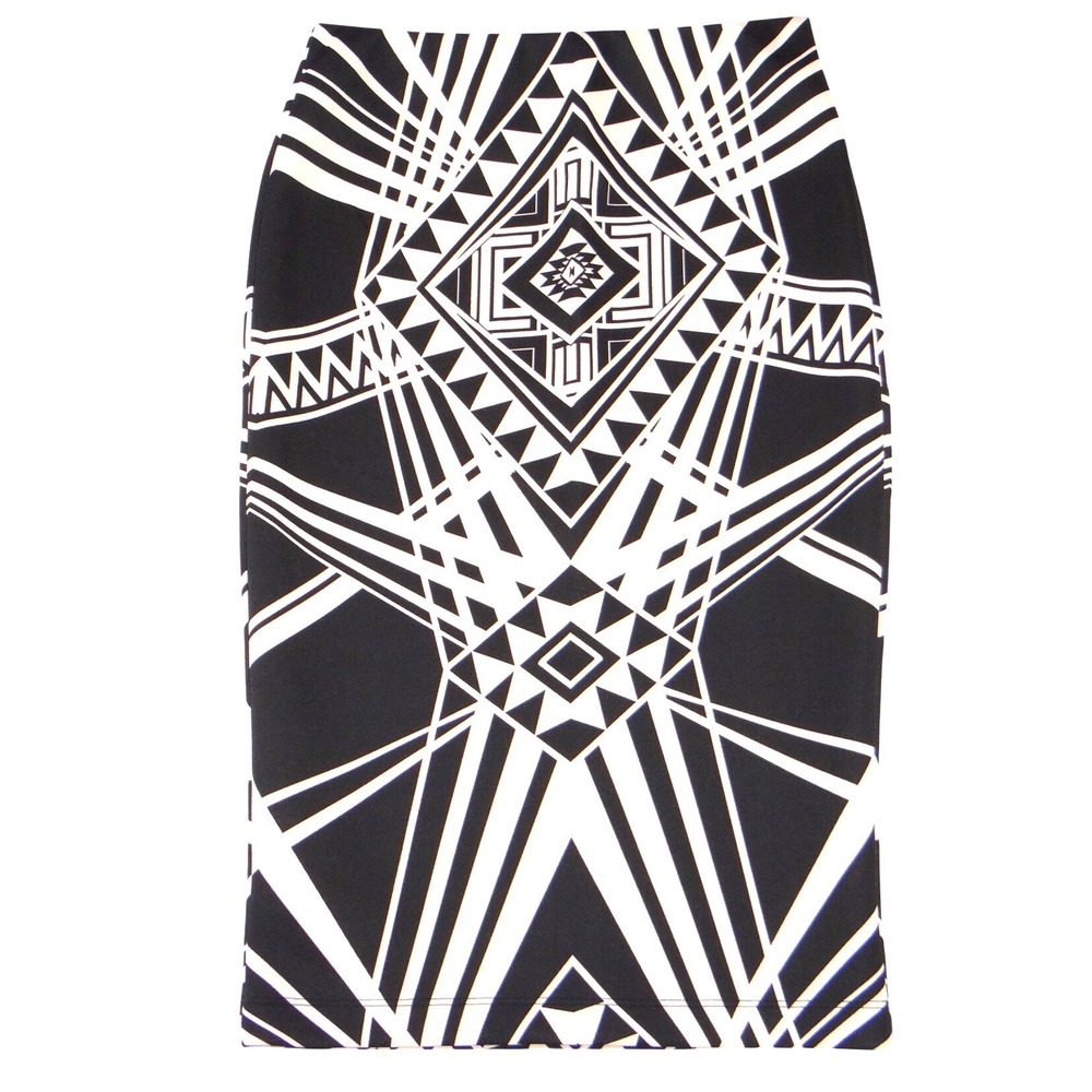 By & By Womens Black Cream Geometric Tribal Print Midi Pencil Skirt Size M